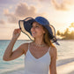 Wide Brim Straw Sun Hat Sheer Mesh Trim Bow Ribbon Summer Beach Hat Elegant Style