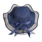 Wide Brim Straw Sun Hat Sheer Mesh Trim Bow Ribbon Summer Beach Hat Elegant Style
