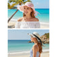 Wide Brim Straw Sun Hat Sheer Mesh Trim Bow Ribbon Summer Beach Hat Elegant Style