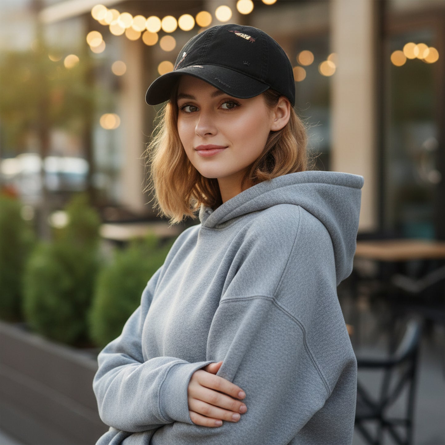 Cotton Baseball Cap Embroidered Dog Pattern Adjustable Strap Breathable Casual Hat