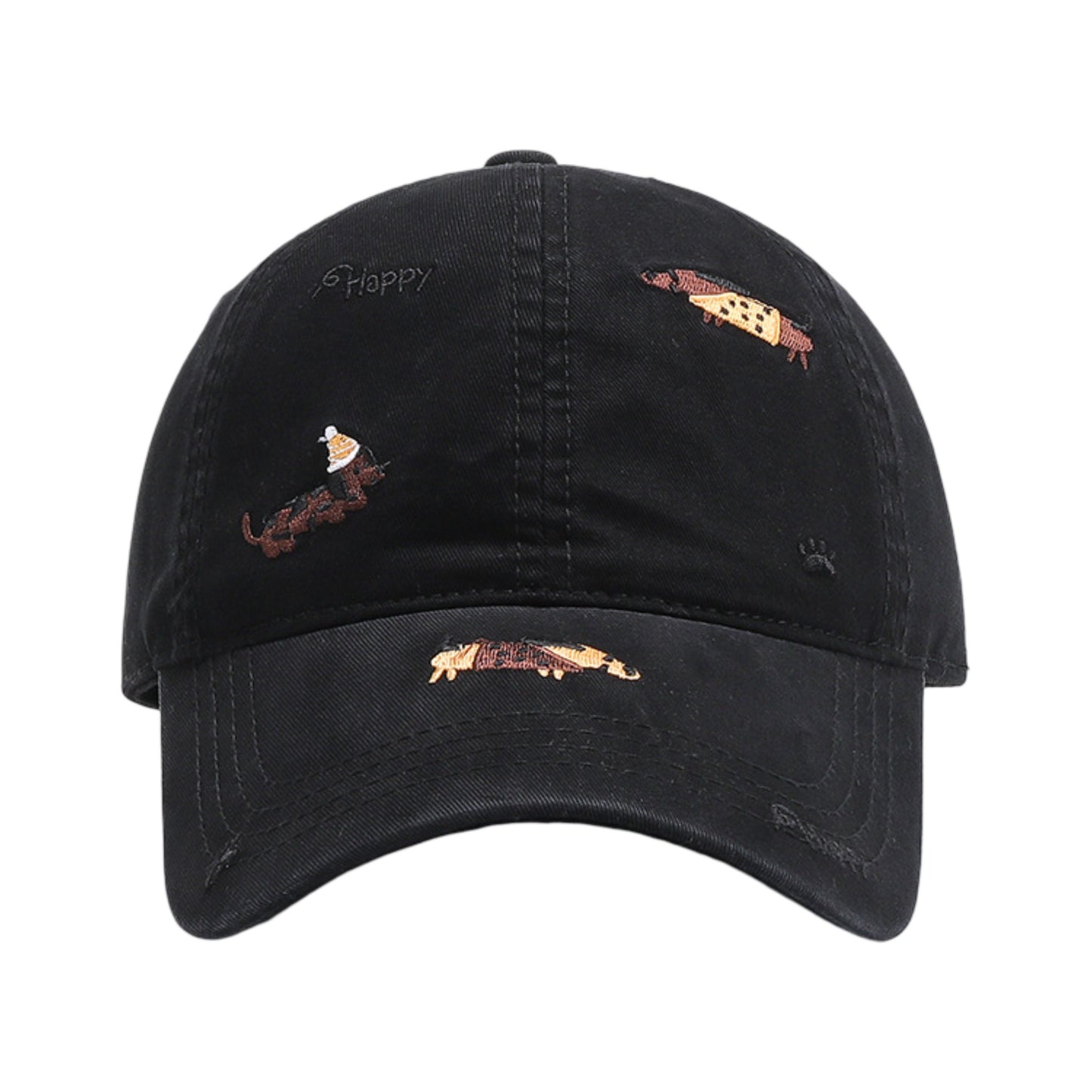 Cotton Baseball Cap Embroidered Dog Pattern Adjustable Strap Breathable Casual Hat