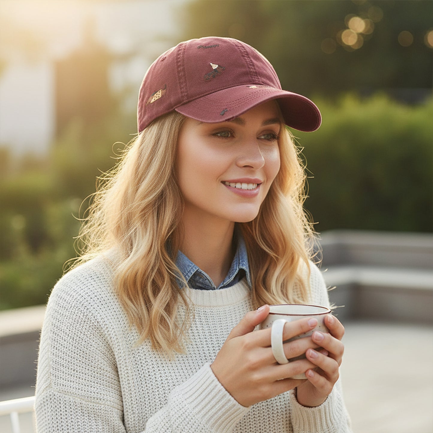 Cotton Baseball Cap Embroidered Dog Pattern Adjustable Strap Breathable Casual Hat