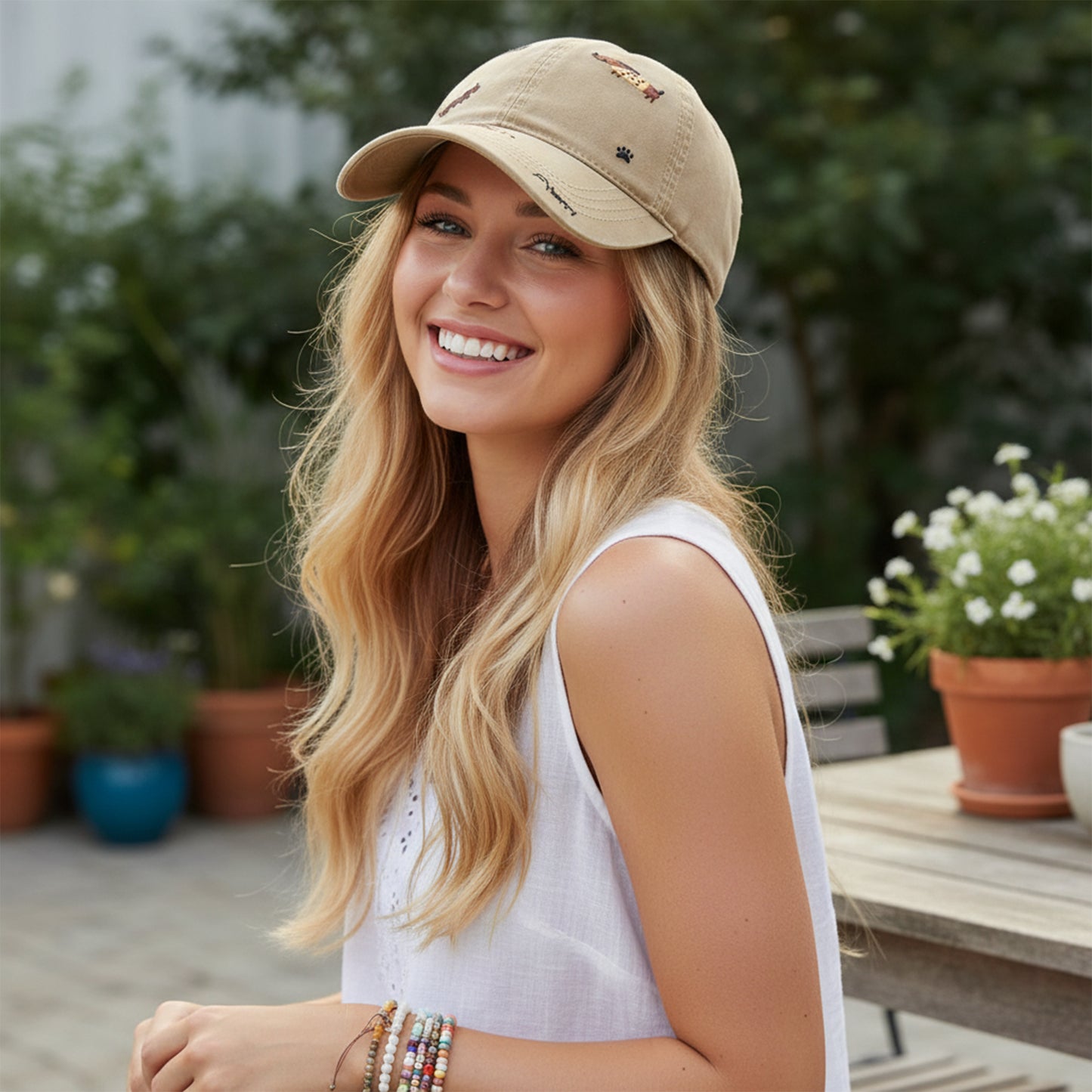 Cotton Baseball Cap Embroidered Dog Pattern Adjustable Strap Breathable Casual Hat