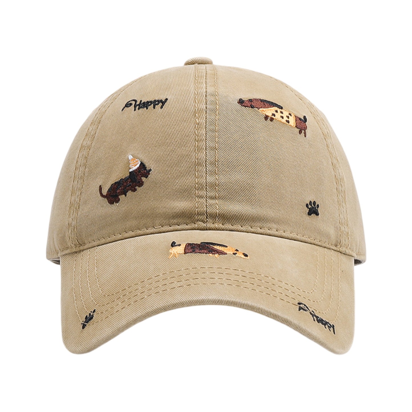 Cotton Baseball Cap Embroidered Dog Pattern Adjustable Strap Breathable Casual Hat