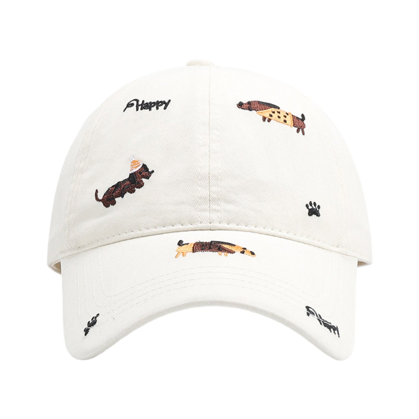 Cotton Baseball Cap Embroidered Dog Pattern Adjustable Strap Breathable Casual Hat