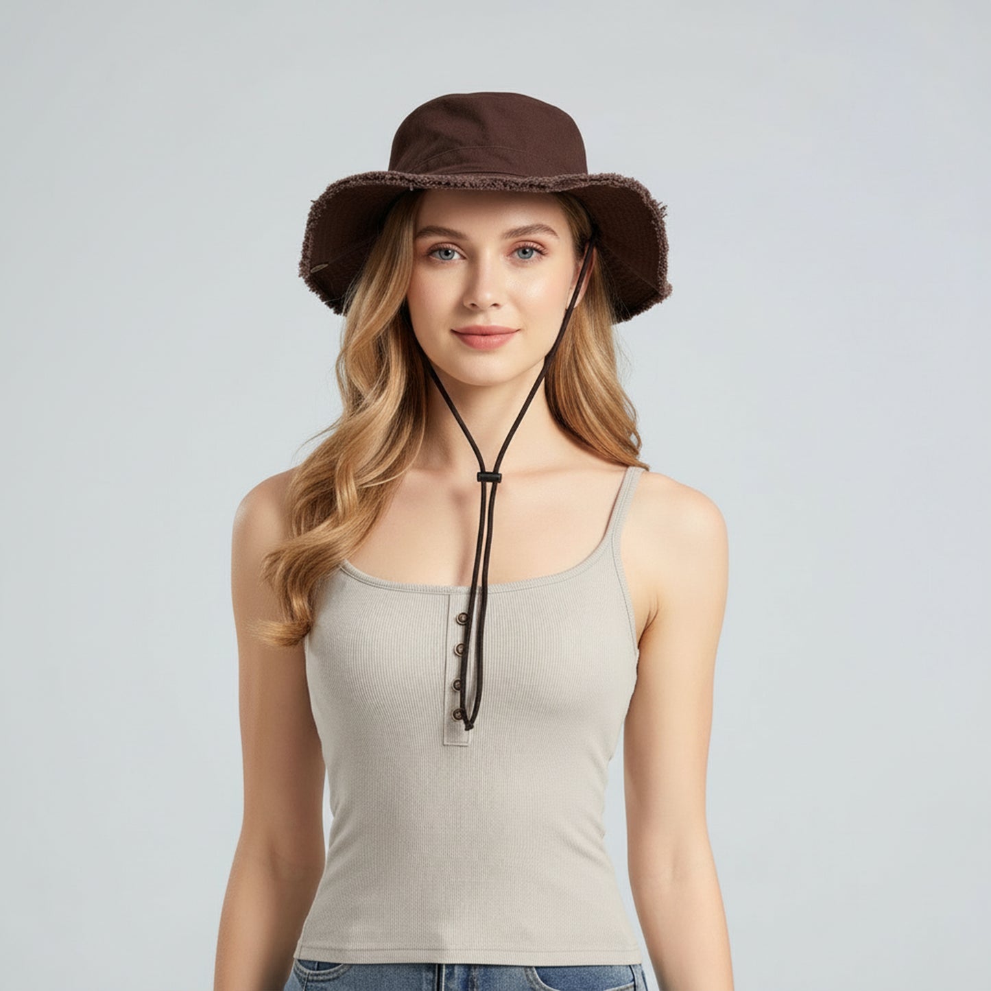 Wide Brim Bucket Hat Adjustable Chin Strap Sun Hat Foldable Packable Outdoor Hat
