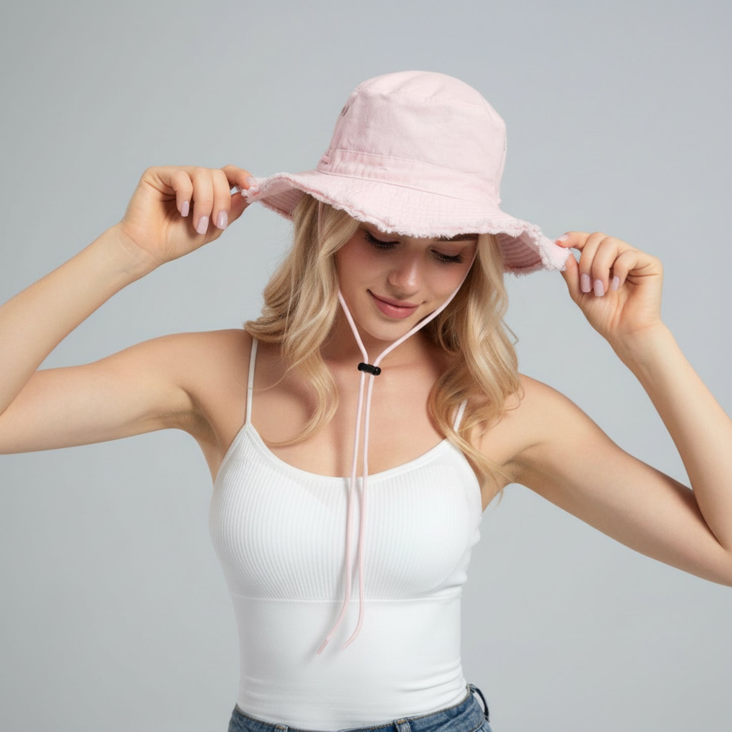 Wide Brim Bucket Hat Adjustable Chin Strap Sun Hat Foldable Packable Outdoor Hat