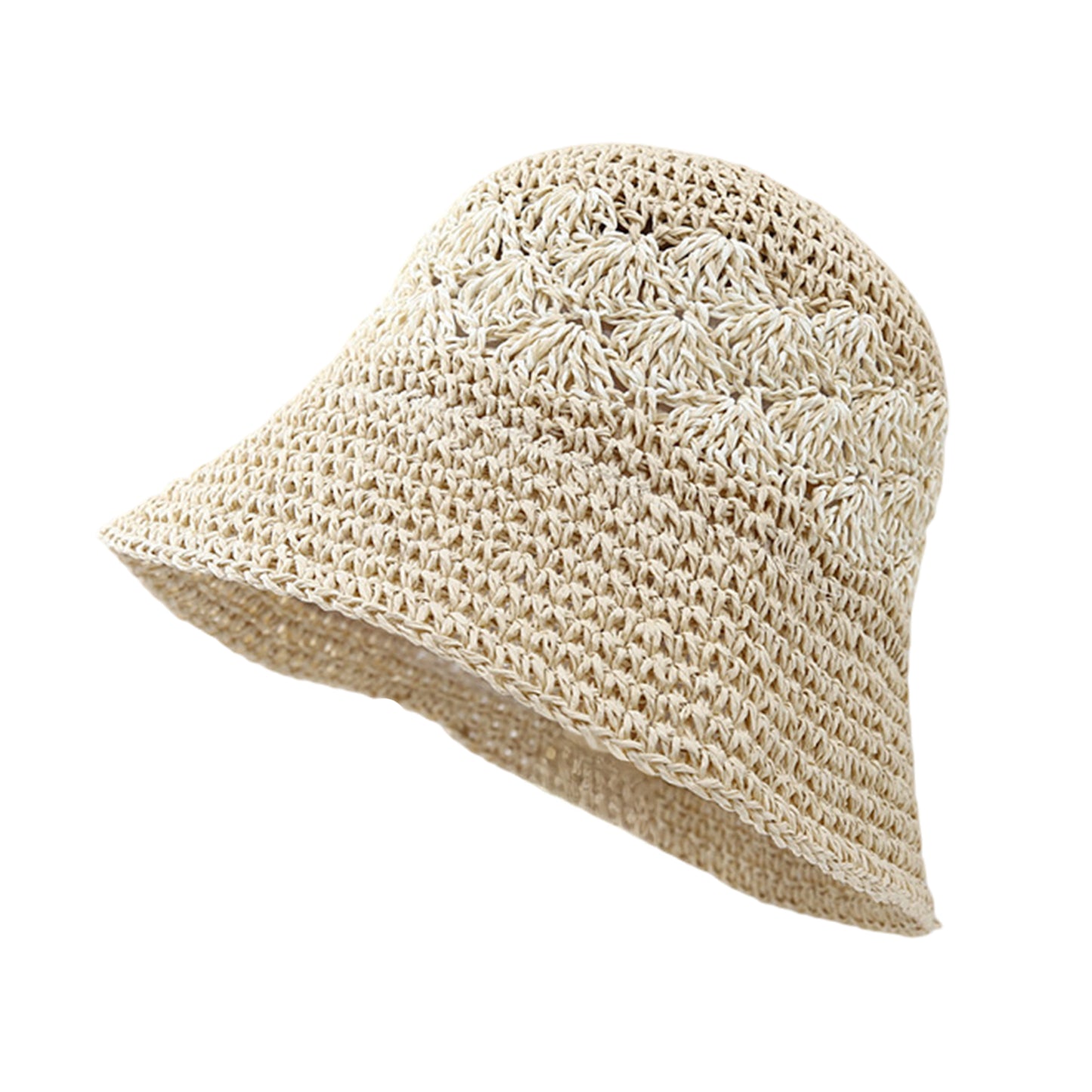 Straw Bucket Hat Woven Knit Breathable Sun Hat Adjustable Summer Hat