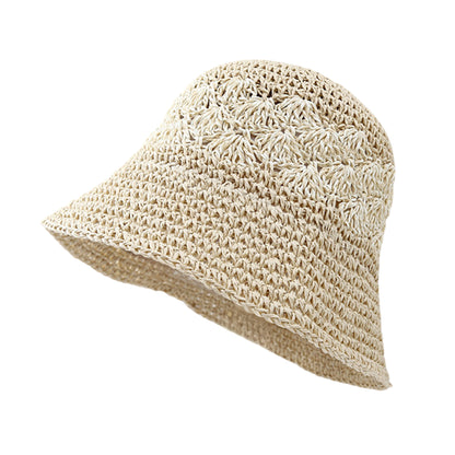 Straw Bucket Hat Woven Knit Breathable Sun Hat Adjustable Summer Hat