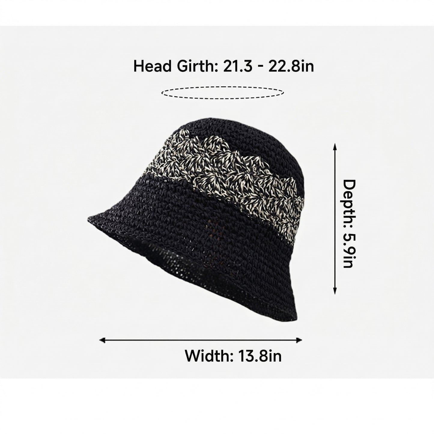 Straw Bucket Hat Woven Knit Breathable Sun Hat Adjustable Summer Hat