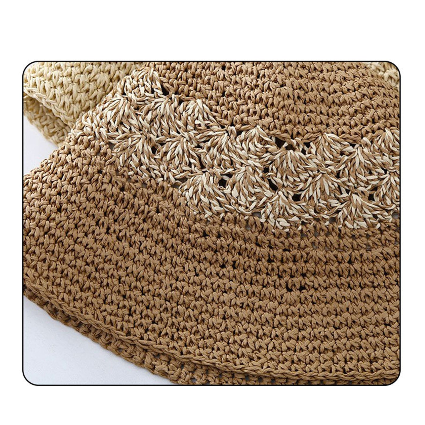 Straw Bucket Hat Woven Knit Breathable Sun Hat Adjustable Summer Hat