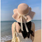 Wide Brim Straw Sun Hat Lace Trim Bow Adjustable Chin Strap Breathable Packable Summer Beach Hat