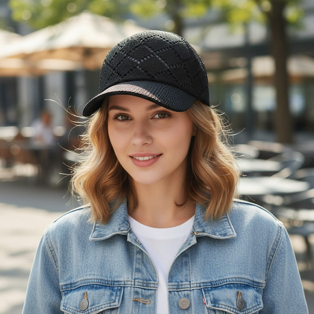 Women Woven Straw Baseball Hat Breathable Mesh Cap Lightweight Summer Sun Visor