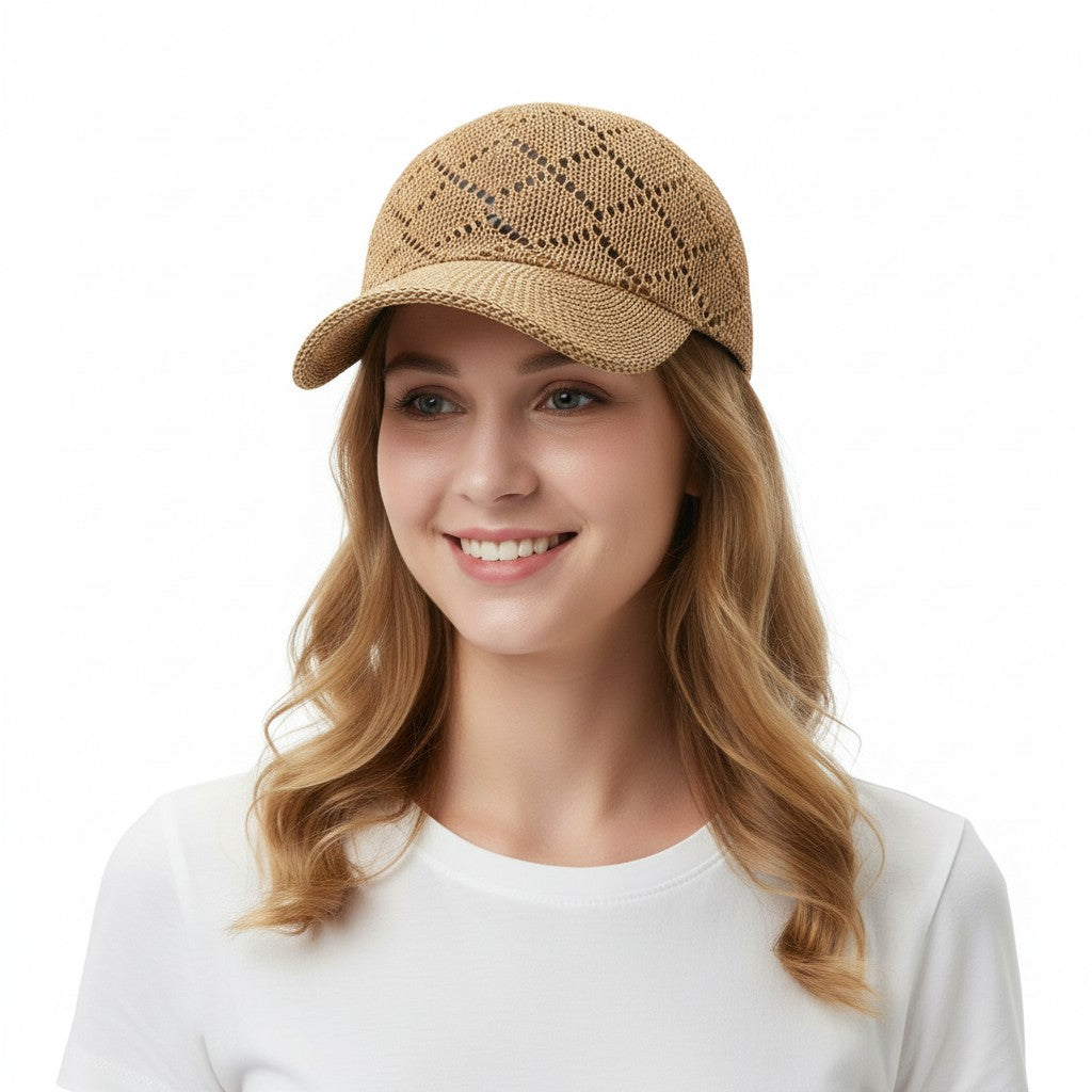 Women Woven Straw Baseball Hat Breathable Mesh Cap Lightweight Summer Sun Visor