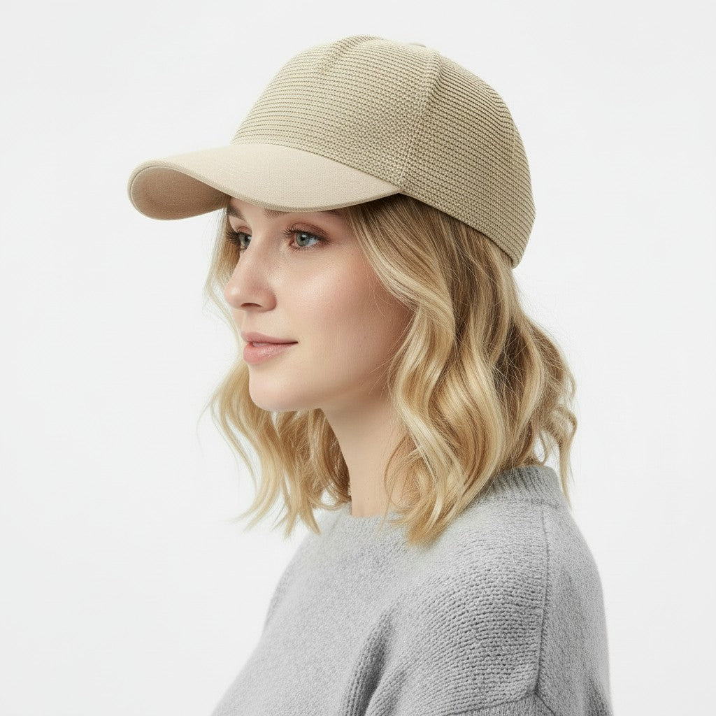 Women Straw Baseball Cap Woven Crown Fabric Brim Lightweight Breathable Summer Hat