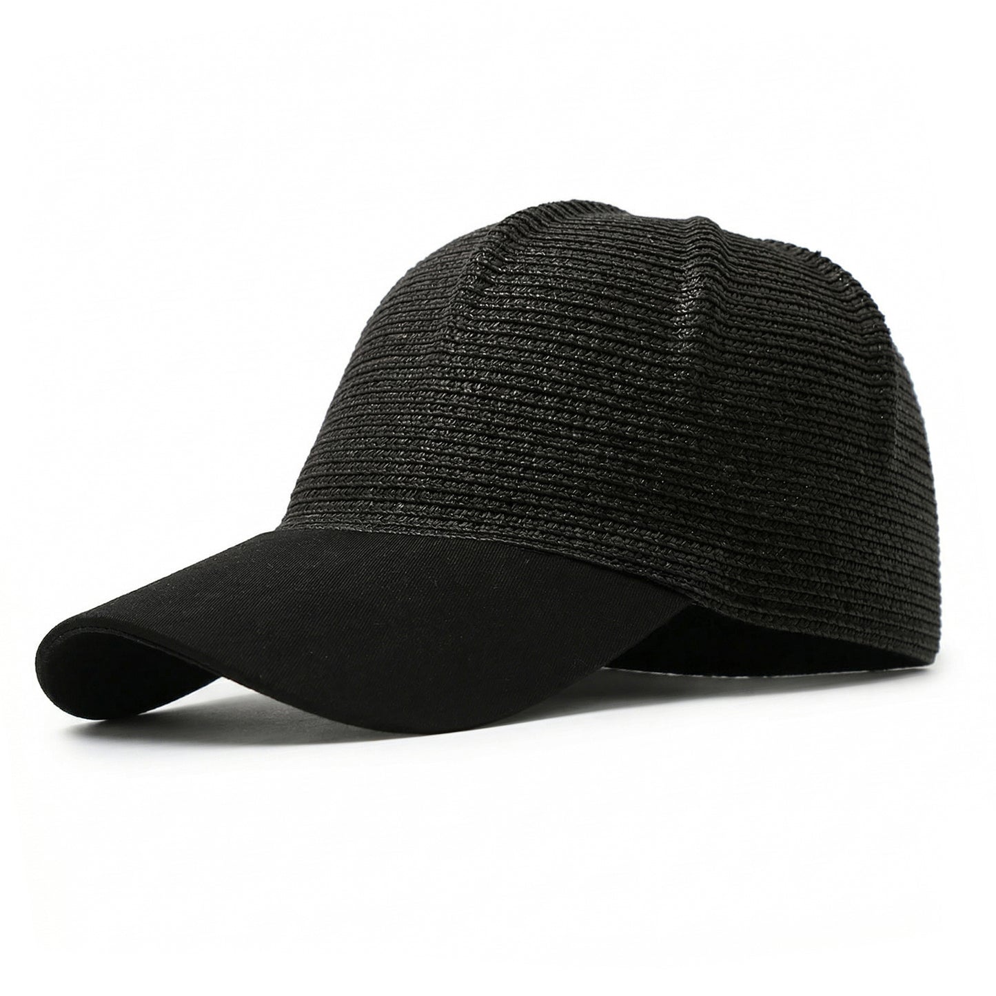 Women Straw Baseball Cap Woven Crown Fabric Brim Lightweight Breathable Summer Hat
