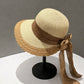 Women Straw Sun Hat Wide Brim Bow Ribbon Lightweight Woven Summer Beach Hat