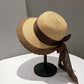 Women Straw Sun Hat Wide Brim Bow Ribbon Lightweight Woven Summer Beach Hat