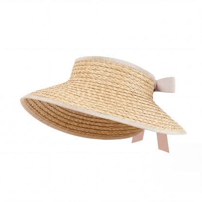 Women Straw Sun Visor Hat Wide Brim Open Top Adjustable Bow Lightweight Summer Hat