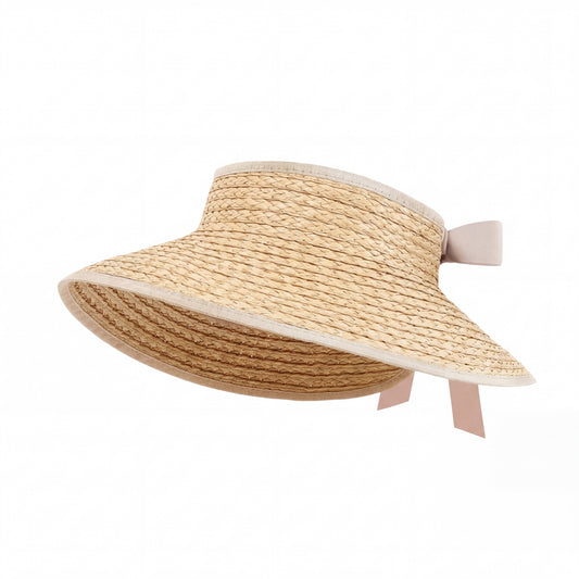 Women Straw Sun Visor Hat Wide Brim Open Top Adjustable Bow Lightweight Summer Hat