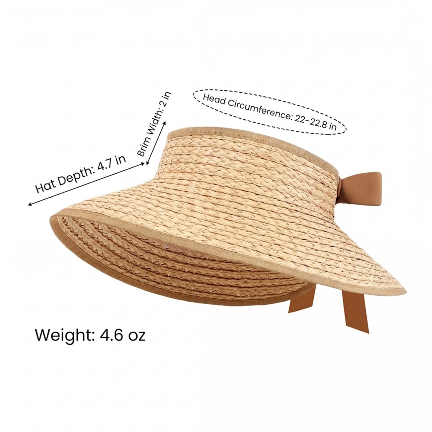 Women Straw Sun Visor Hat Wide Brim Open Top Adjustable Bow Lightweight Summer Hat