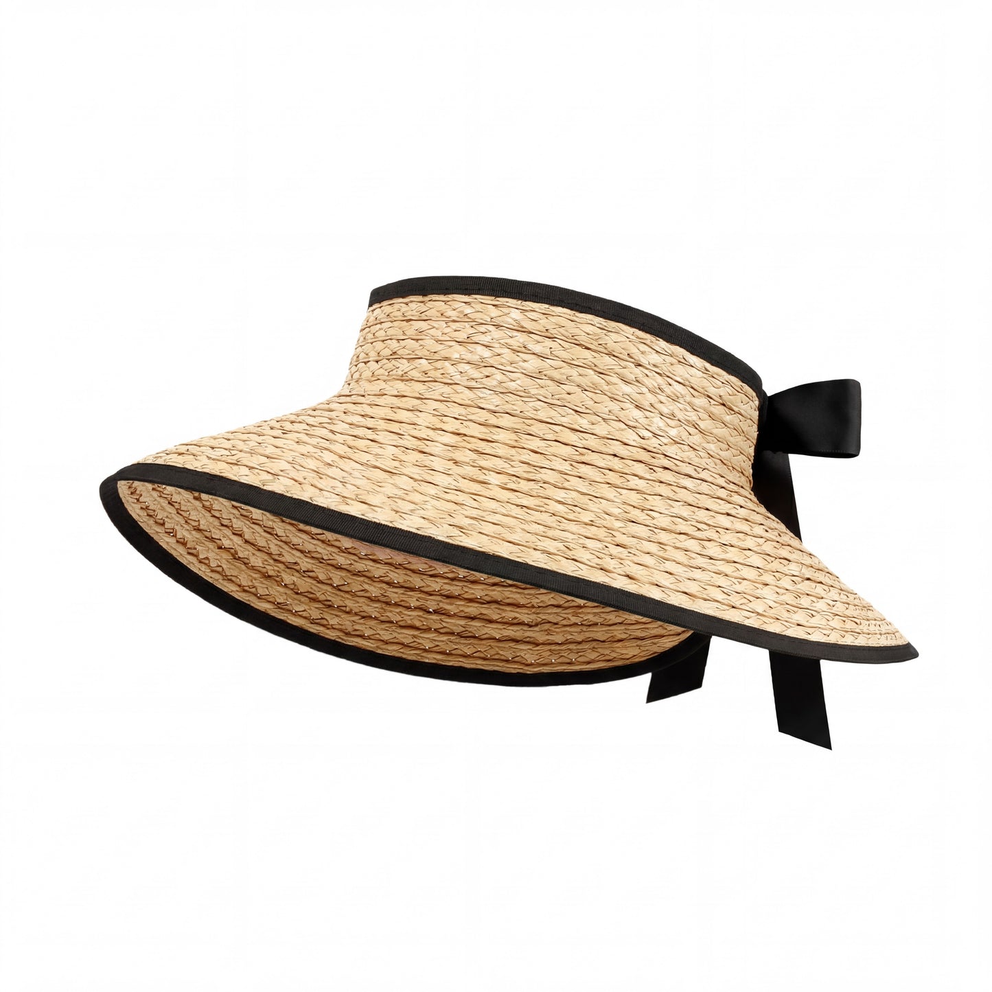 Women Straw Sun Visor Hat Wide Brim Open Top Adjustable Bow Lightweight Summer Hat