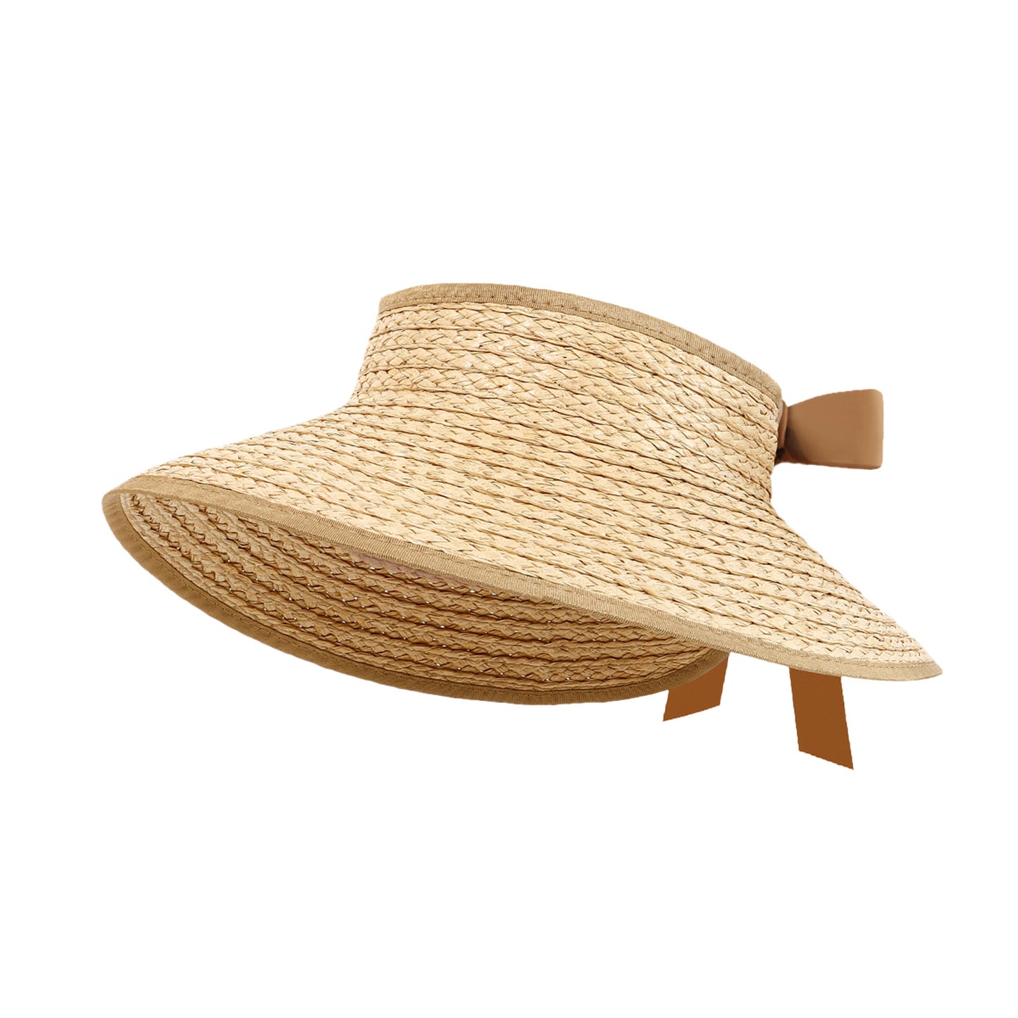 Women Straw Sun Visor Hat Wide Brim Open Top Adjustable Bow Lightweight Summer Hat