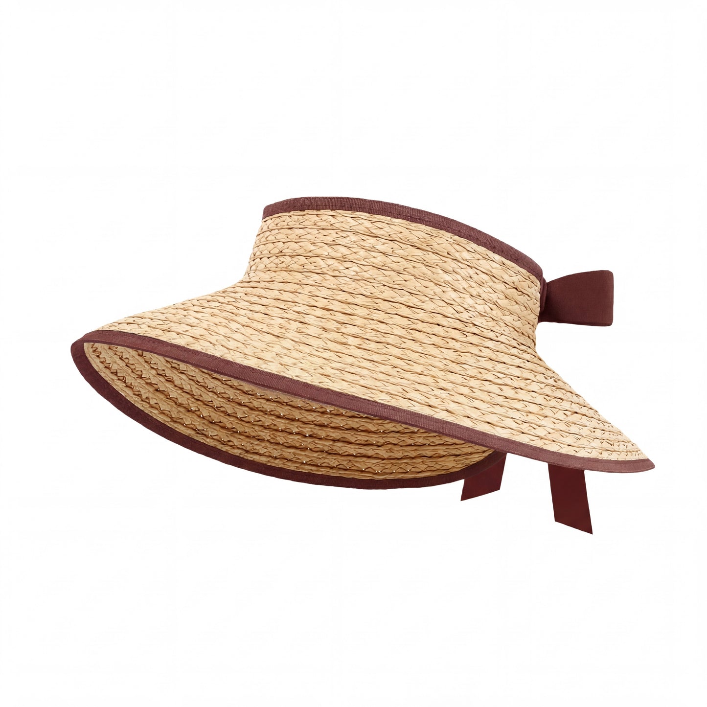 Women Straw Sun Visor Hat Wide Brim Open Top Adjustable Bow Lightweight Summer Hat