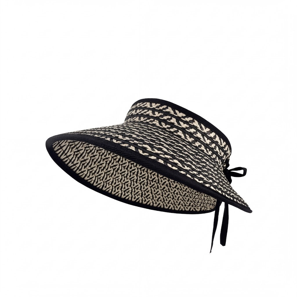 Women Straw Sun Visor Hat Wide Brim Contrast Trim Adjustable Bow Lightweight Summer Hat