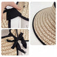 Women Straw Sun Visor Hat Wide Brim Contrast Trim Adjustable Bow Lightweight Summer Hat