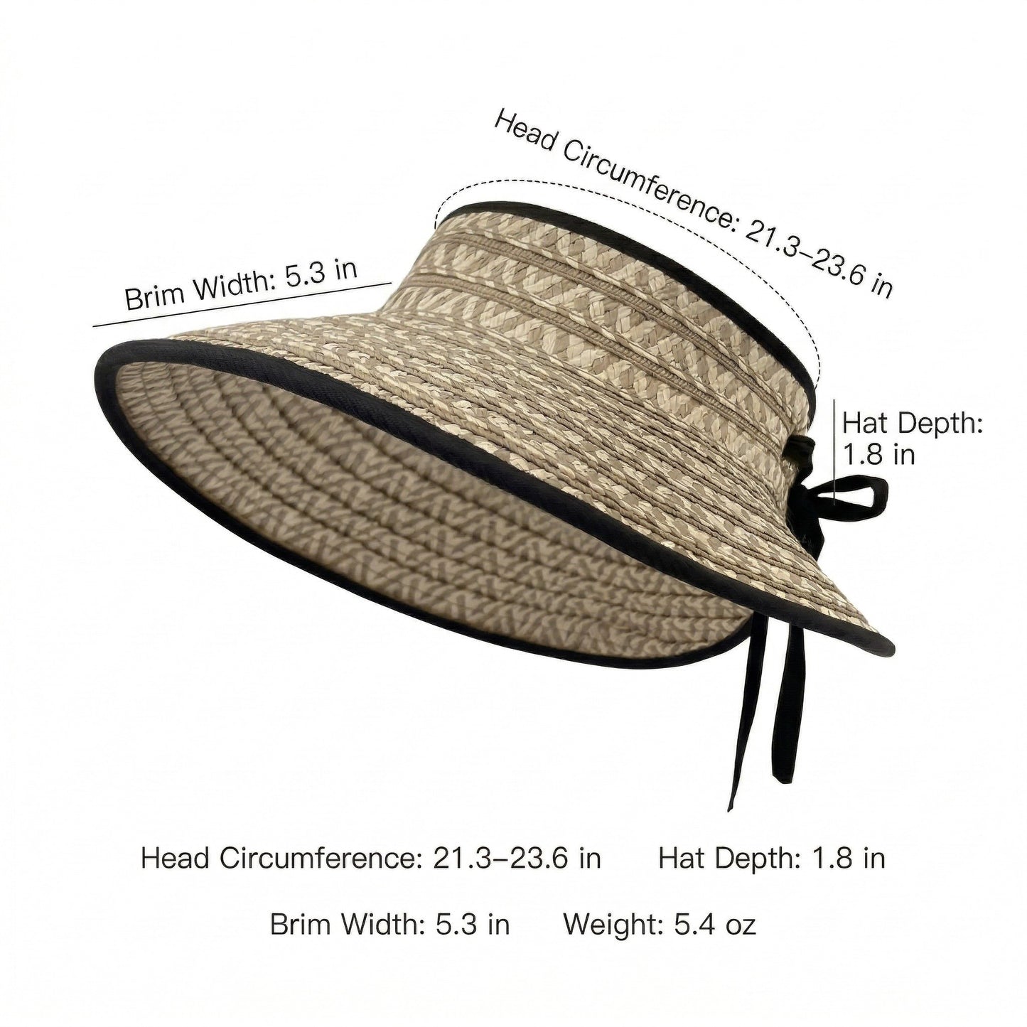 Women Straw Sun Visor Hat Wide Brim Contrast Trim Adjustable Bow Lightweight Summer Hat