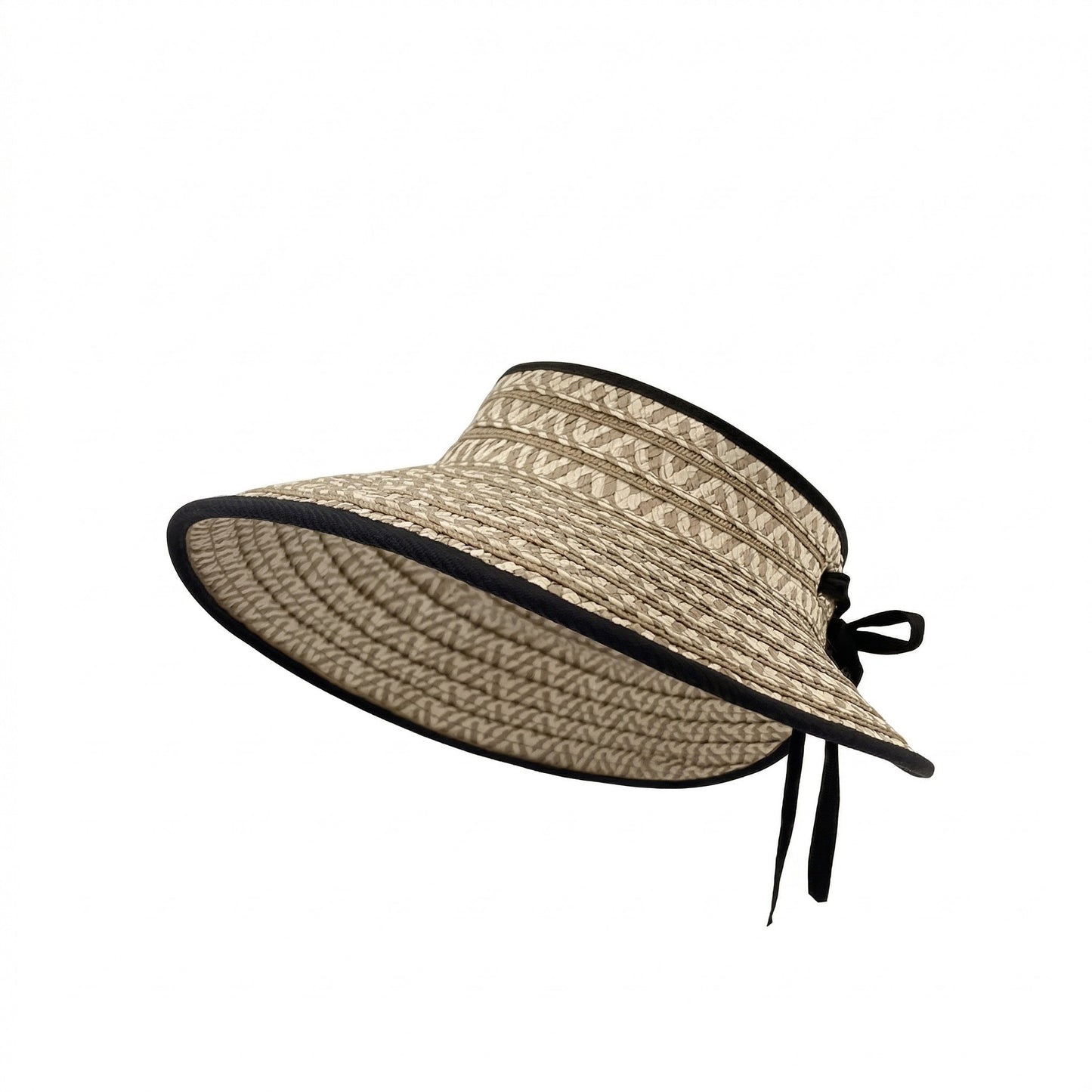 Women Straw Sun Visor Hat Wide Brim Contrast Trim Adjustable Bow Lightweight Summer Hat