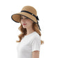 Women Straw Sun Visor Hat Wide Brim Bow Ribbon Contrast Trim Adjustable Summer Hat