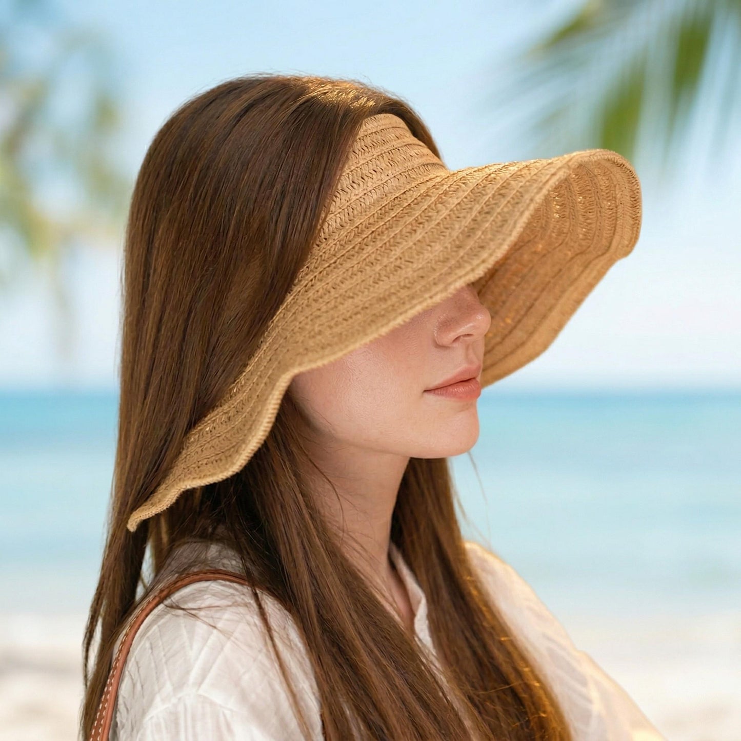 Women Straw Sun Visor Hat Wide Brim Rollable Packable Adjustable Open Top Summer Hat