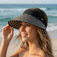 Women Straw Sun Visor Hat Wide Brim Woven Pattern Contrast Band Adjustable Summer Hat