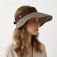 Women Straw Sun Visor Hat Wide Brim Woven Pattern Contrast Band Adjustable Summer Hat