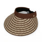 Women Straw Sun Visor Hat Wide Brim Woven Pattern Contrast Band Adjustable Summer Hat