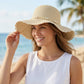 Women Straw Sun Hat Wide Brim Floppy Beach Hat Woven Scalloped Edge Adjustable Summer Hat
