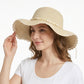 Women Straw Sun Hat Wide Brim Floppy Beach Hat Woven Scalloped Edge Adjustable Summer Hat
