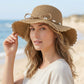 Women Straw Sun Hat Wide Brim Floppy Beach Hat Woven Scalloped Edge Adjustable Summer Hat