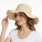 Women Straw Sun Hat Wide Brim Floppy Beach Hat Woven Scalloped Edge Adjustable Summer Hat