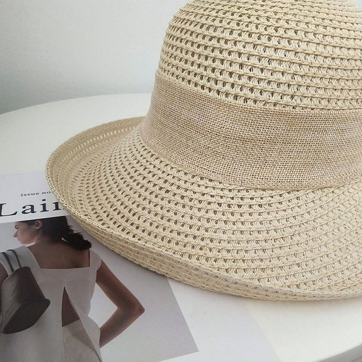 Women Straw Sun Hat Wide Brim Woven Beach Hat Bow Tie Detail Breathable Summer Hat