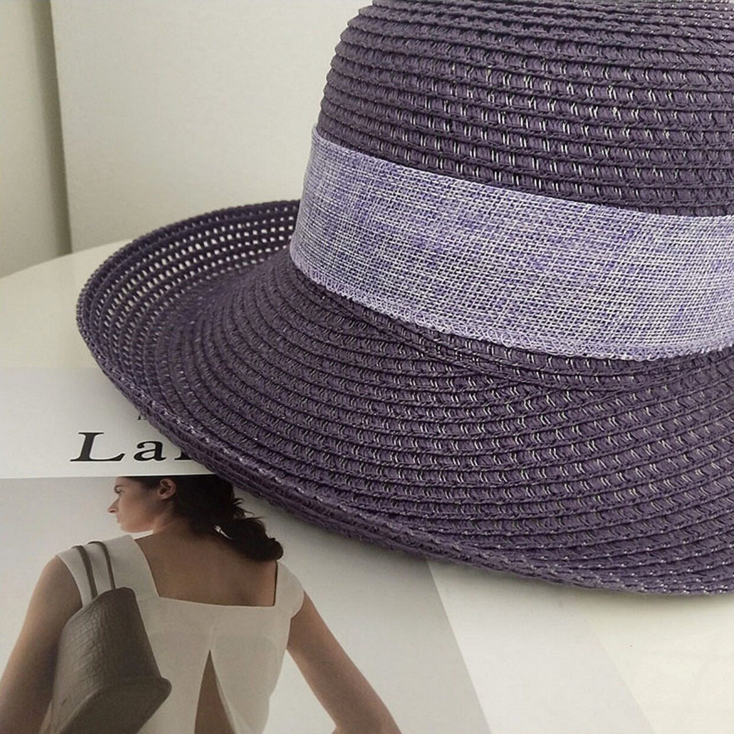 Women Straw Sun Hat Wide Brim Woven Beach Hat Bow Tie Detail Breathable Summer Hat
