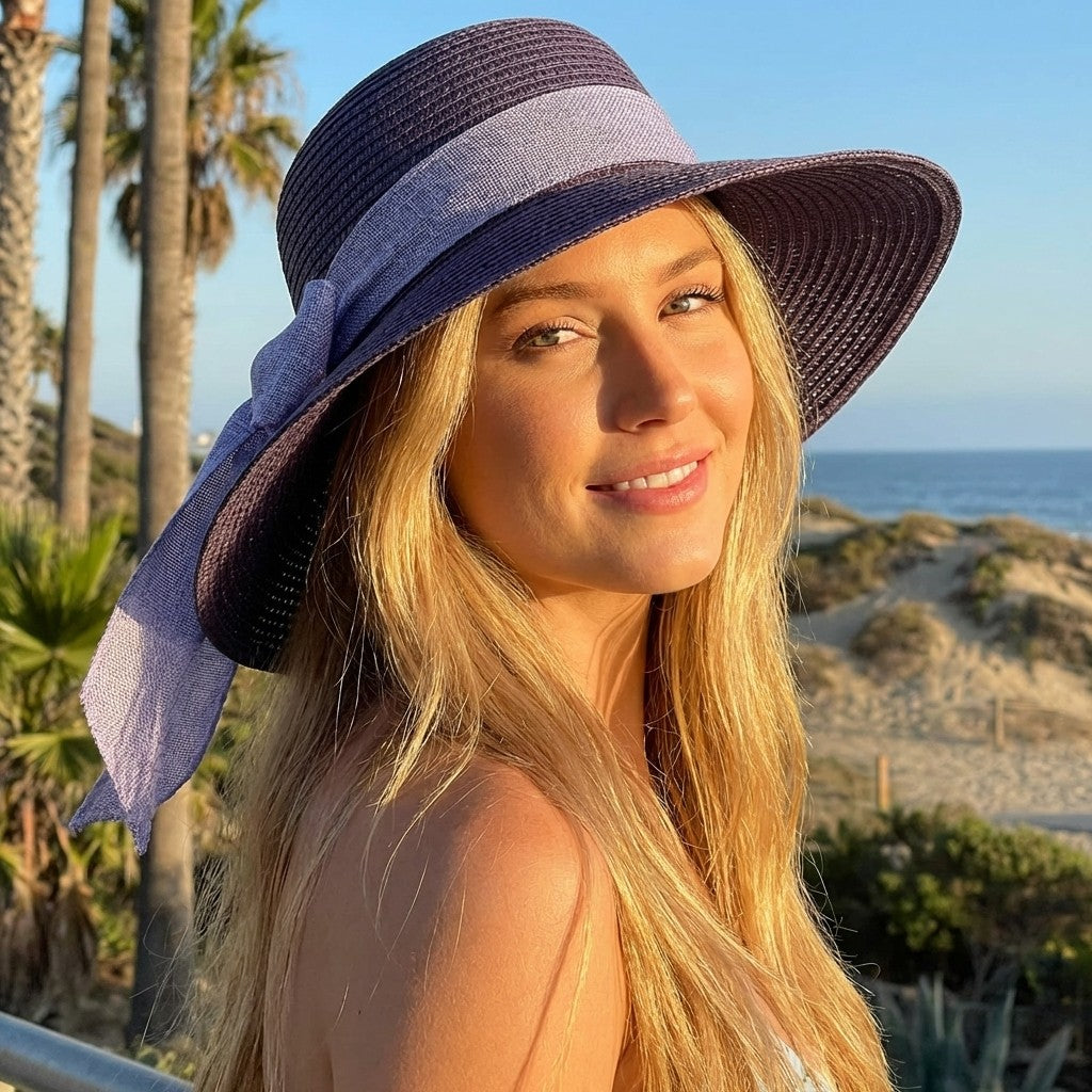 Women Straw Sun Hat Wide Brim Woven Beach Hat Bow Tie Detail Breathable Summer Hat