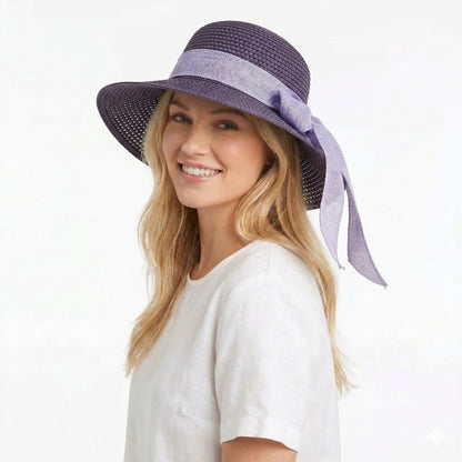 Women Straw Sun Hat Wide Brim Woven Beach Hat Bow Tie Detail Breathable Summer Hat