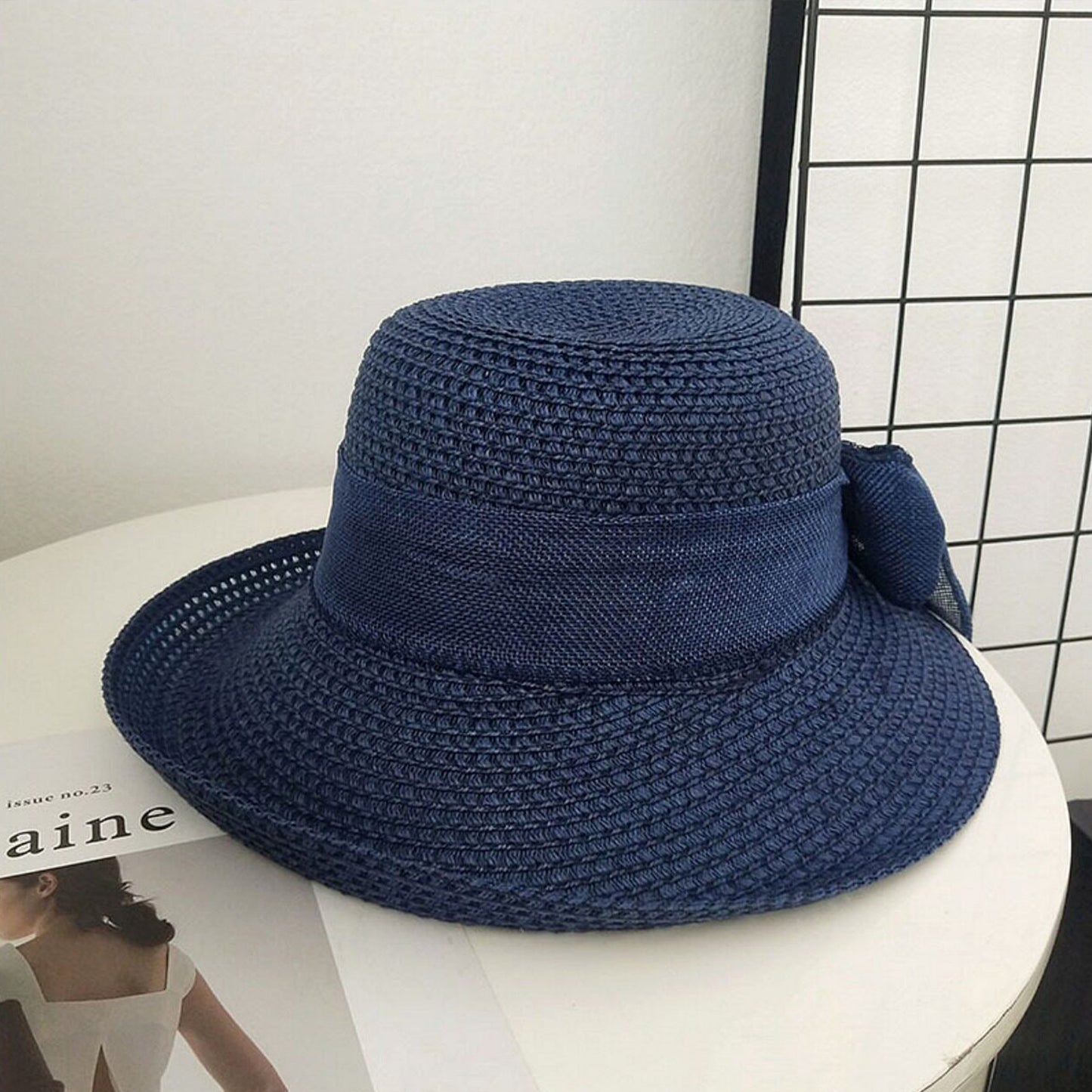 Women Straw Sun Hat Wide Brim Woven Beach Hat Bow Tie Detail Breathable Summer Hat