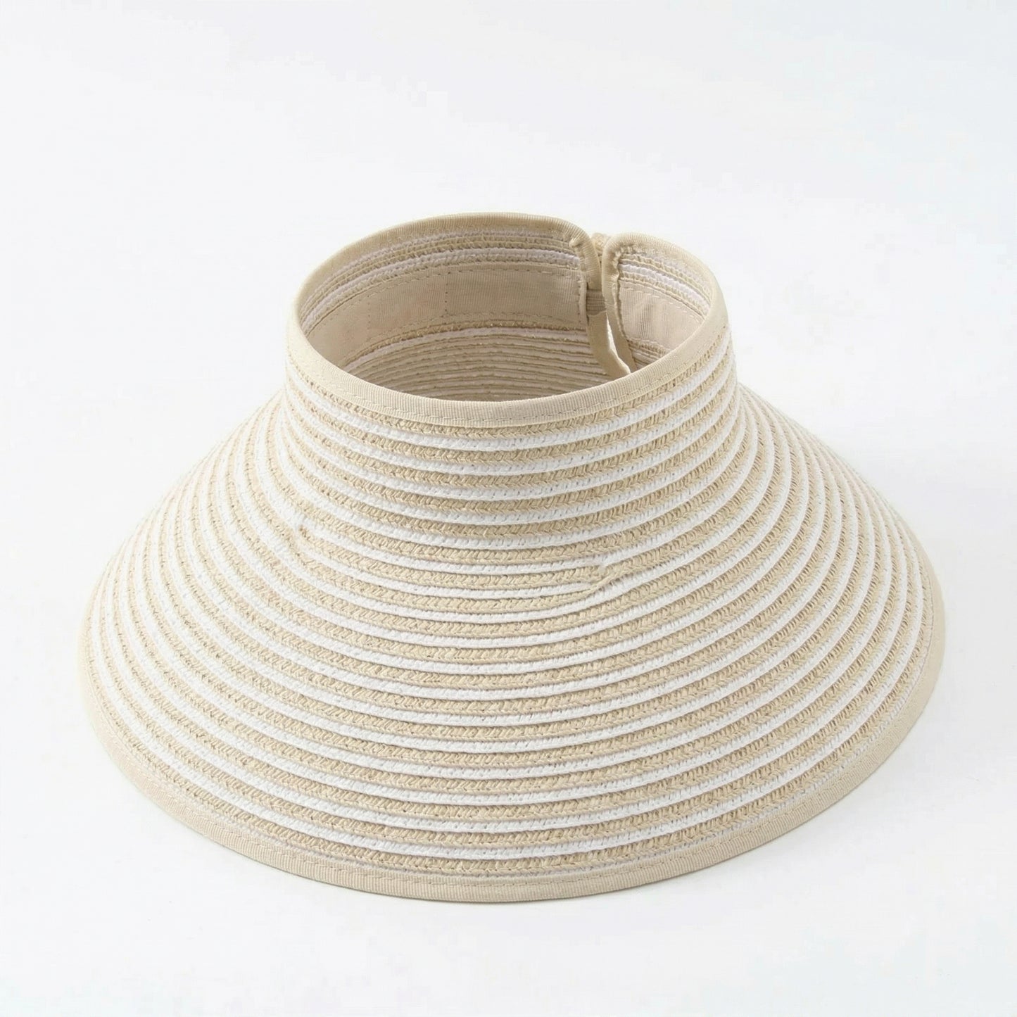 Roll-Up Straw Visor Hat Wide Brim Striped Sun Hat Bow Adjustable Open Top Beach Cap