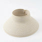 Roll-Up Straw Visor Hat Wide Brim Striped Sun Hat Bow Adjustable Open Top Beach Cap
