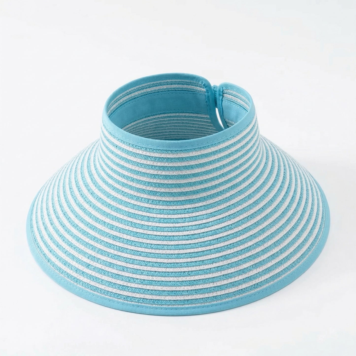 Roll-Up Straw Visor Hat Wide Brim Striped Sun Hat Bow Adjustable Open Top Beach Cap