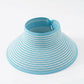 Roll-Up Straw Visor Hat Wide Brim Striped Sun Hat Bow Adjustable Open Top Beach Cap